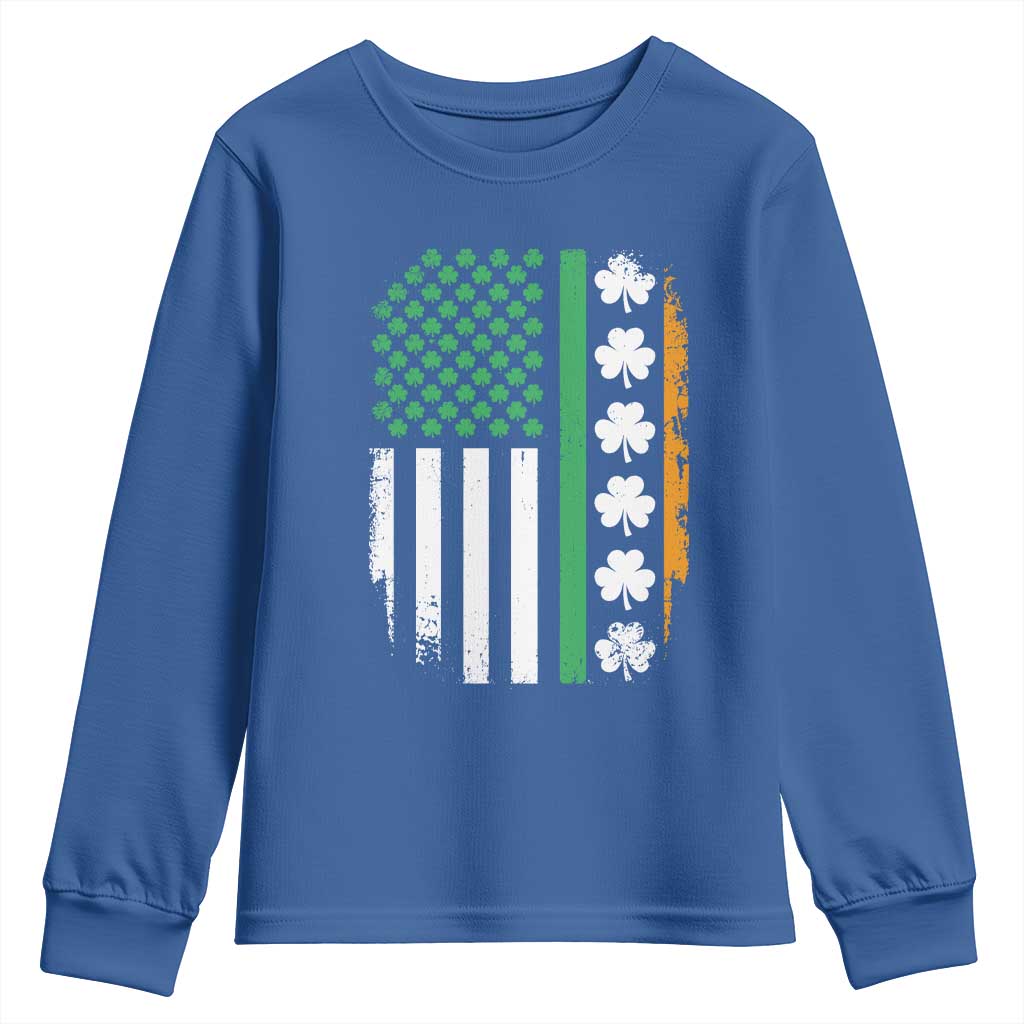 USA Flag With Shamrocks Youth Sweatshirt St Patricks Day Gift