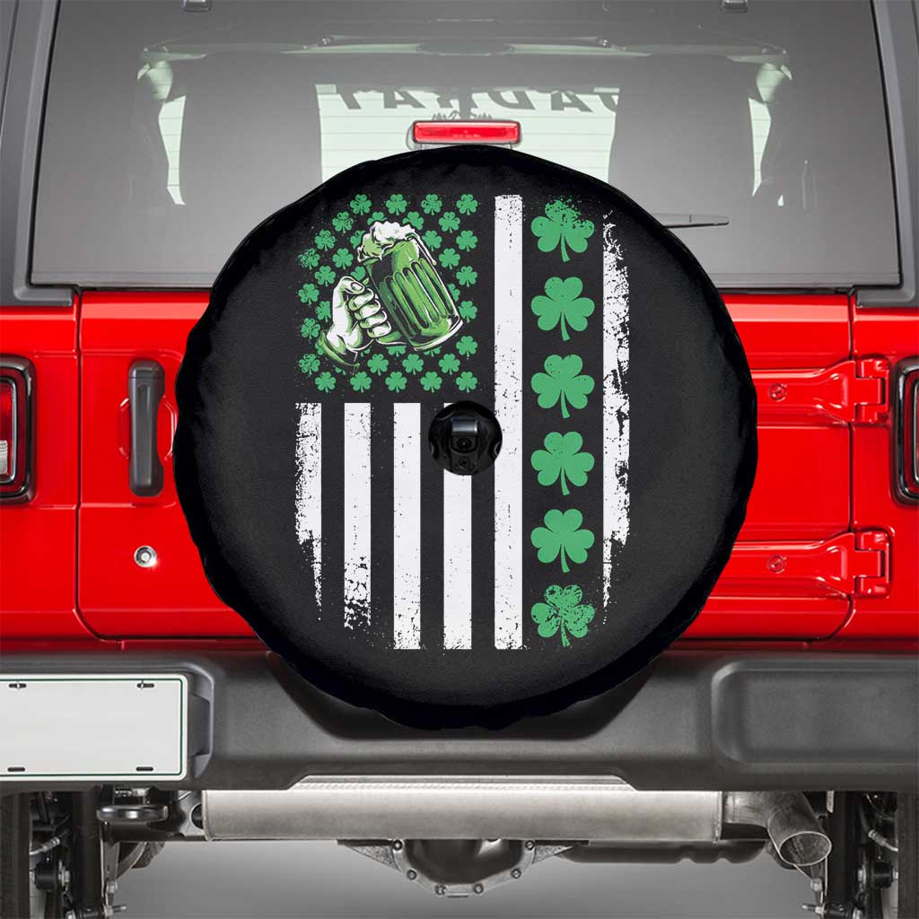 Irish Patriotic USA Flag With Shamrocks Gift Spare Tire Cover