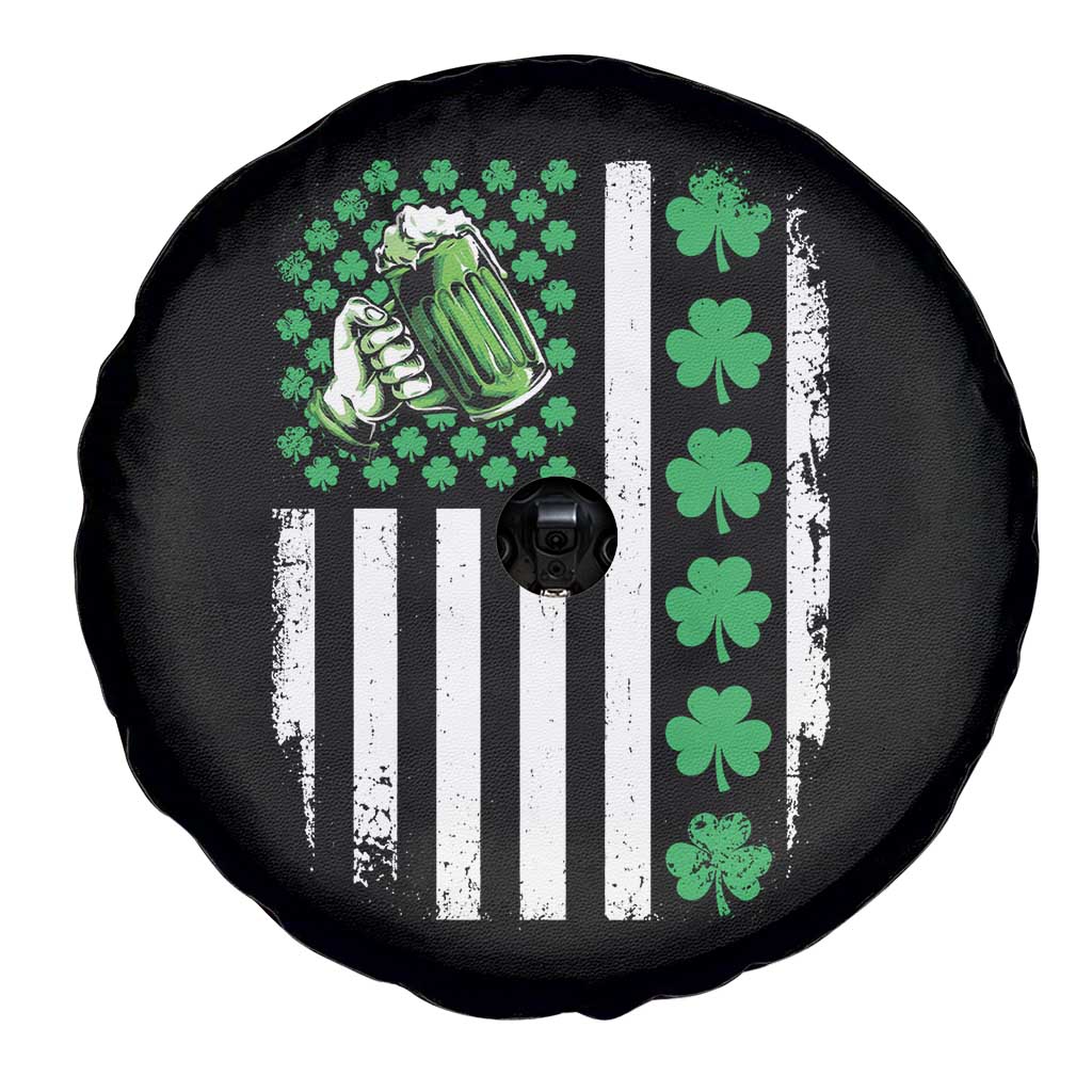 Irish Patriotic USA Flag With Shamrocks Gift Spare Tire Cover