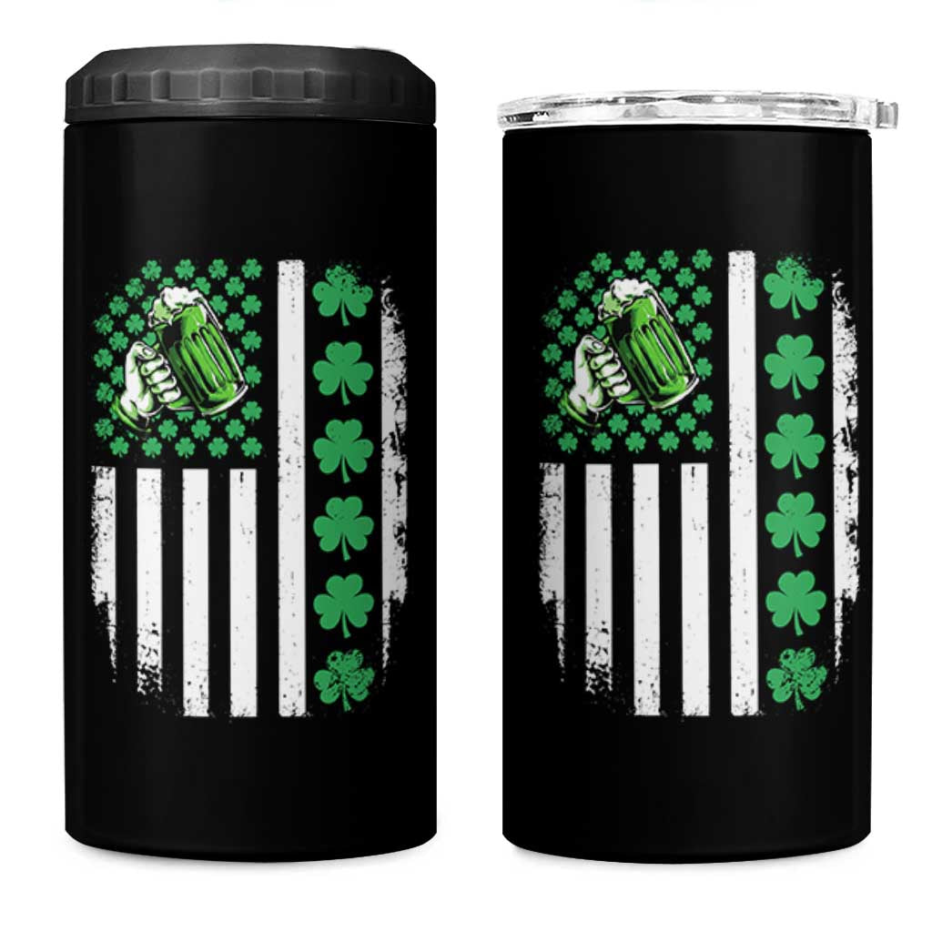 Irish Patriotic USA Flag With Shamrocks Gift 4 in 1 Can Cooler Tumbler