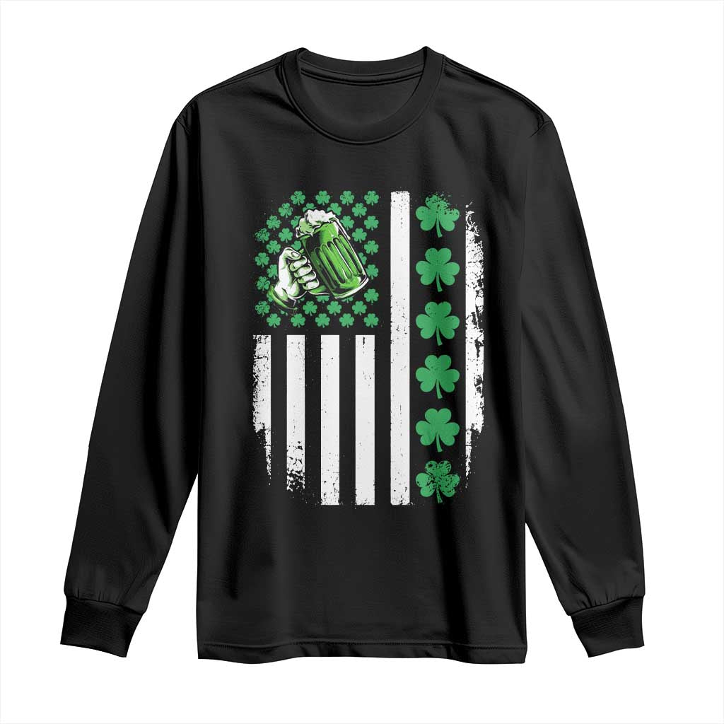 Irish Patriotic USA Flag With Shamrocks Gift Long Sleeve Shirt