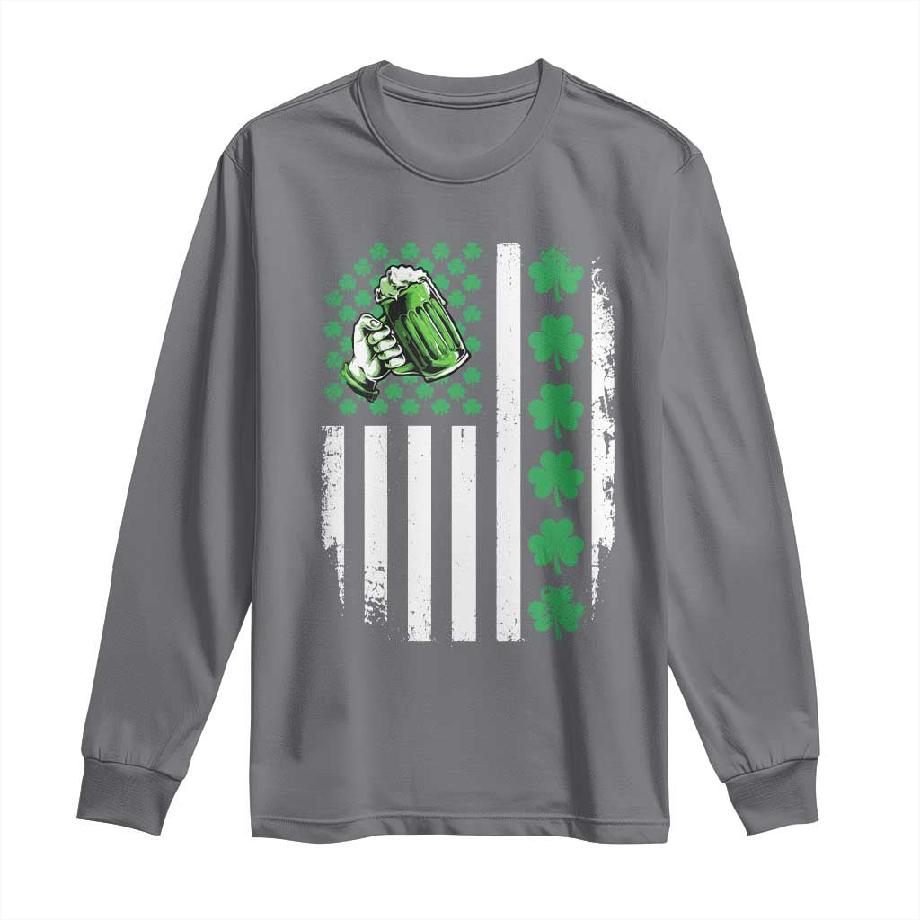 Irish Patriotic USA Flag With Shamrocks Gift Long Sleeve Shirt
