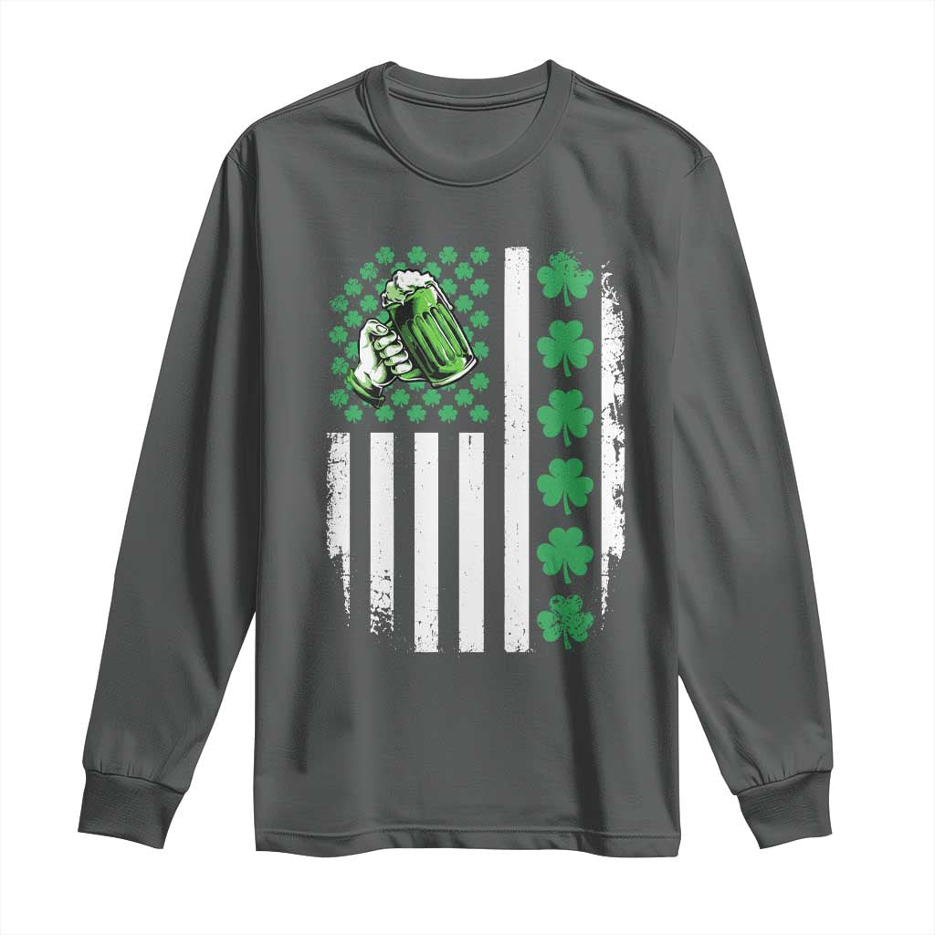 Irish Patriotic USA Flag With Shamrocks Gift Long Sleeve Shirt