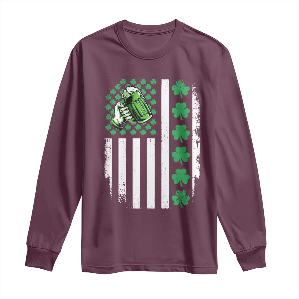 Irish Patriotic USA Flag With Shamrocks Gift Long Sleeve Shirt
