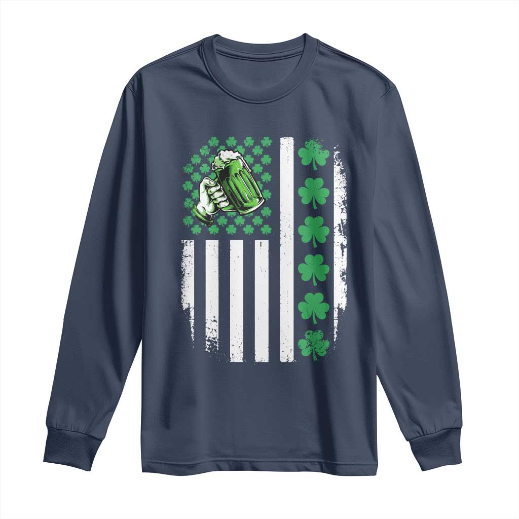 Irish Patriotic USA Flag With Shamrocks Gift Long Sleeve Shirt
