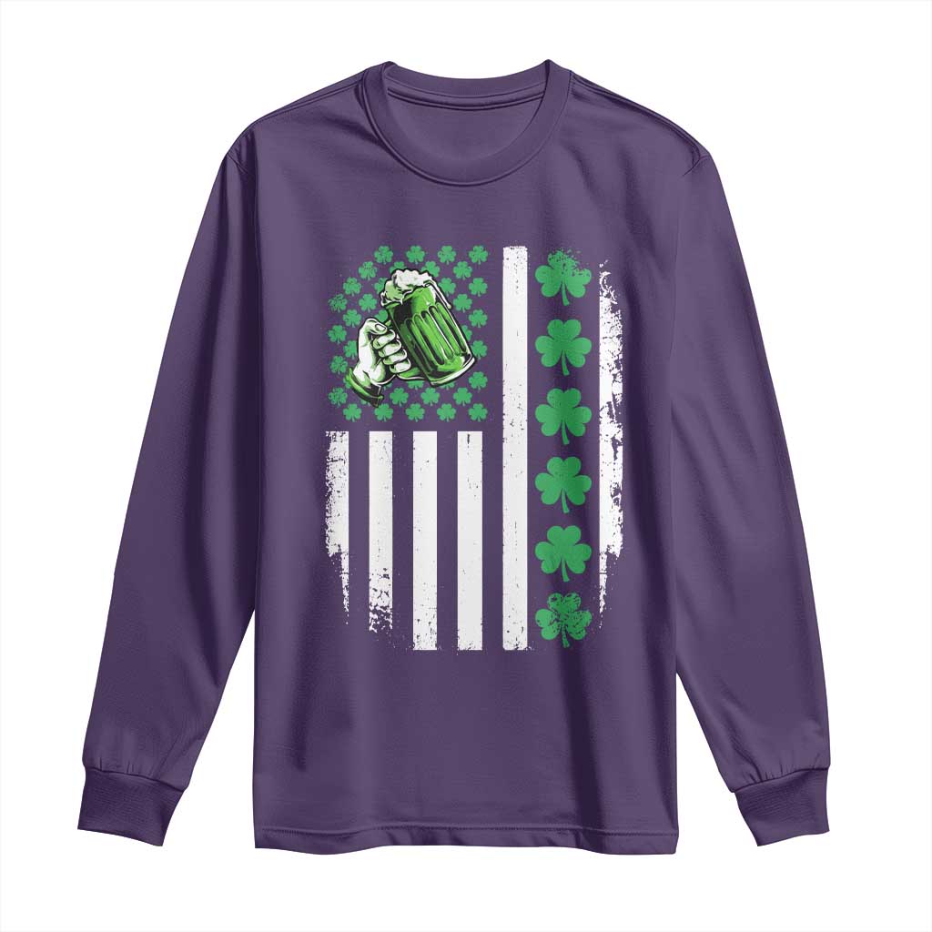 Irish Patriotic USA Flag With Shamrocks Gift Long Sleeve Shirt