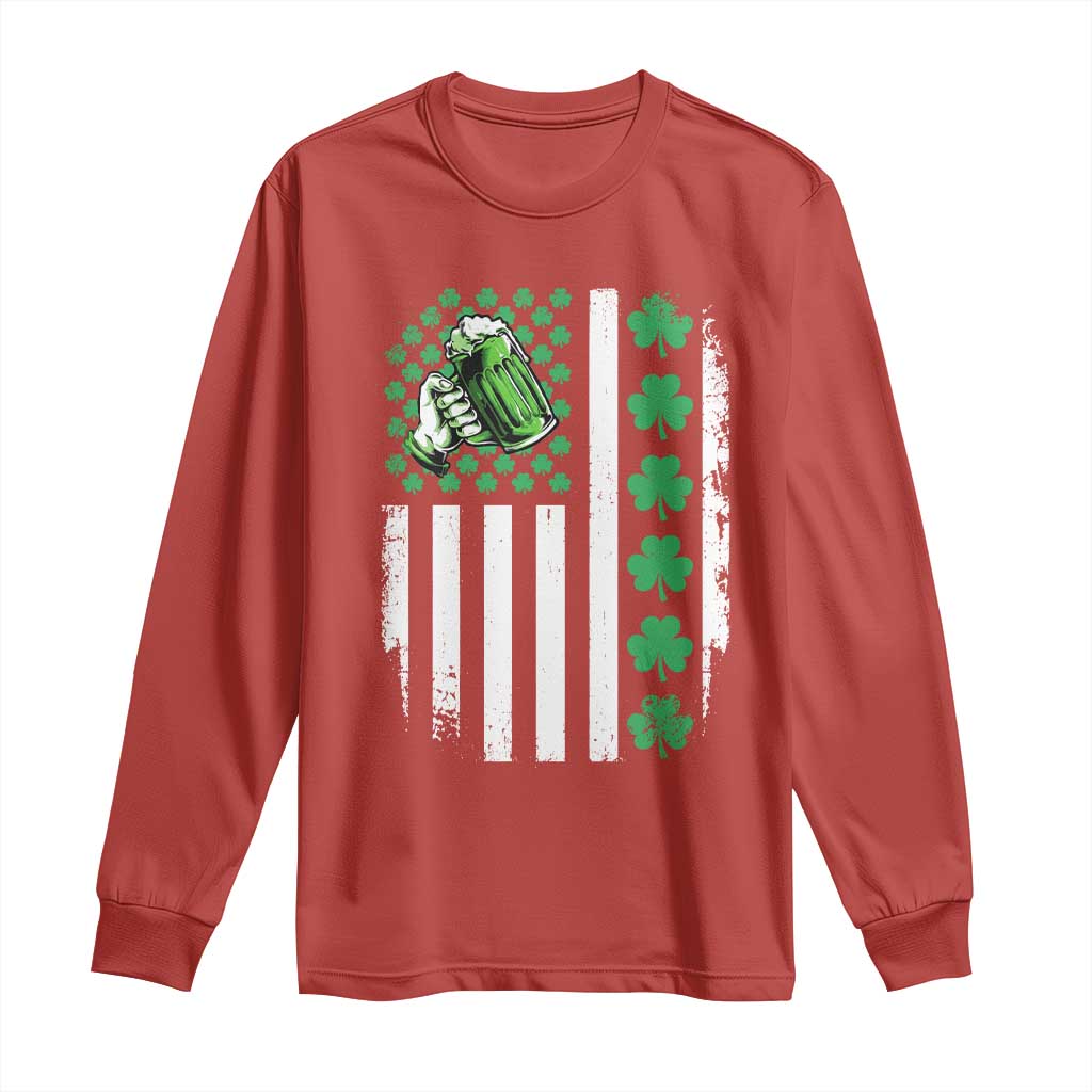 Irish Patriotic USA Flag With Shamrocks Gift Long Sleeve Shirt