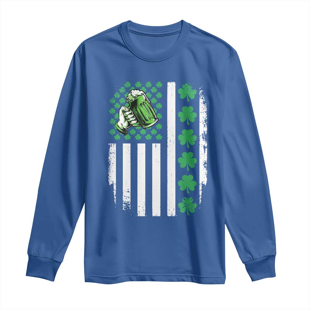 Irish Patriotic USA Flag With Shamrocks Gift Long Sleeve Shirt