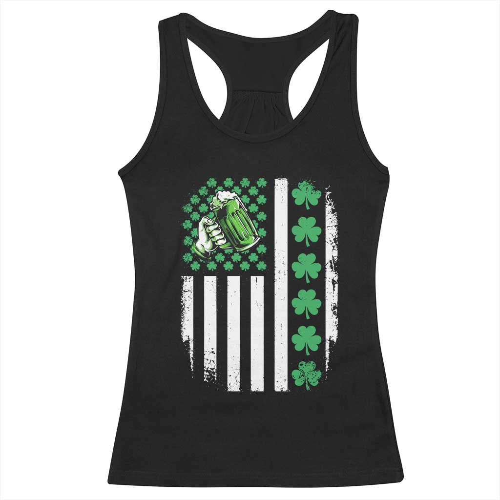 Irish Patriotic USA Flag With Shamrocks Gift Racerback Tank Top