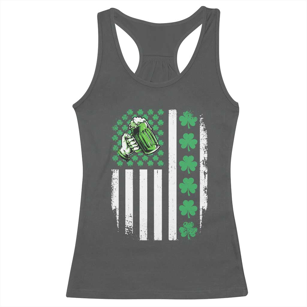 Irish Patriotic USA Flag With Shamrocks Gift Racerback Tank Top