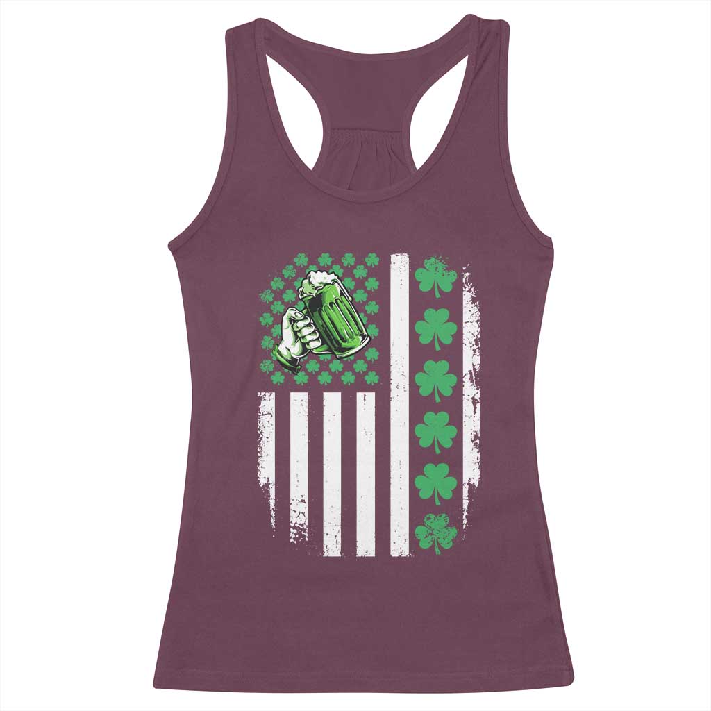 Irish Patriotic USA Flag With Shamrocks Gift Racerback Tank Top