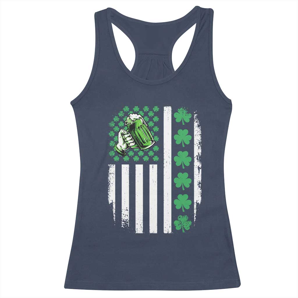 Irish Patriotic USA Flag With Shamrocks Gift Racerback Tank Top