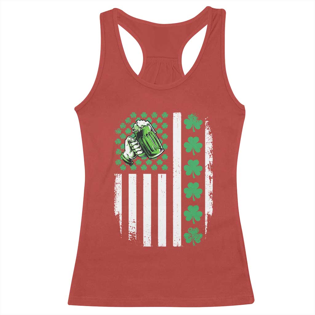 Irish Patriotic USA Flag With Shamrocks Gift Racerback Tank Top
