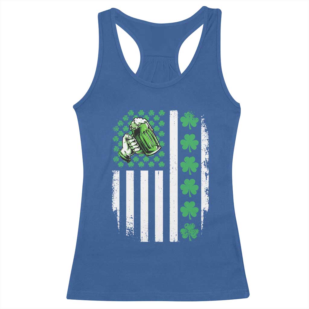 Irish Patriotic USA Flag With Shamrocks Gift Racerback Tank Top