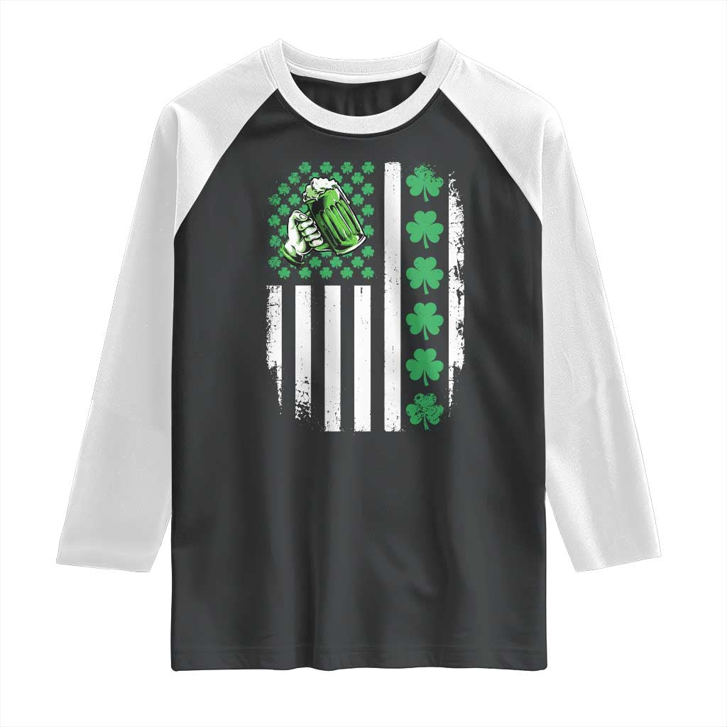 Irish Patriotic USA Flag With Shamrocks Gift Raglan Shirt