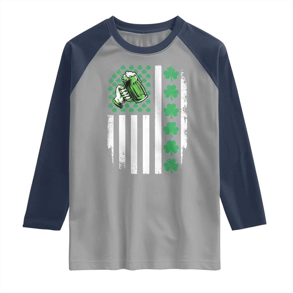 Irish Patriotic USA Flag With Shamrocks Gift Raglan Shirt