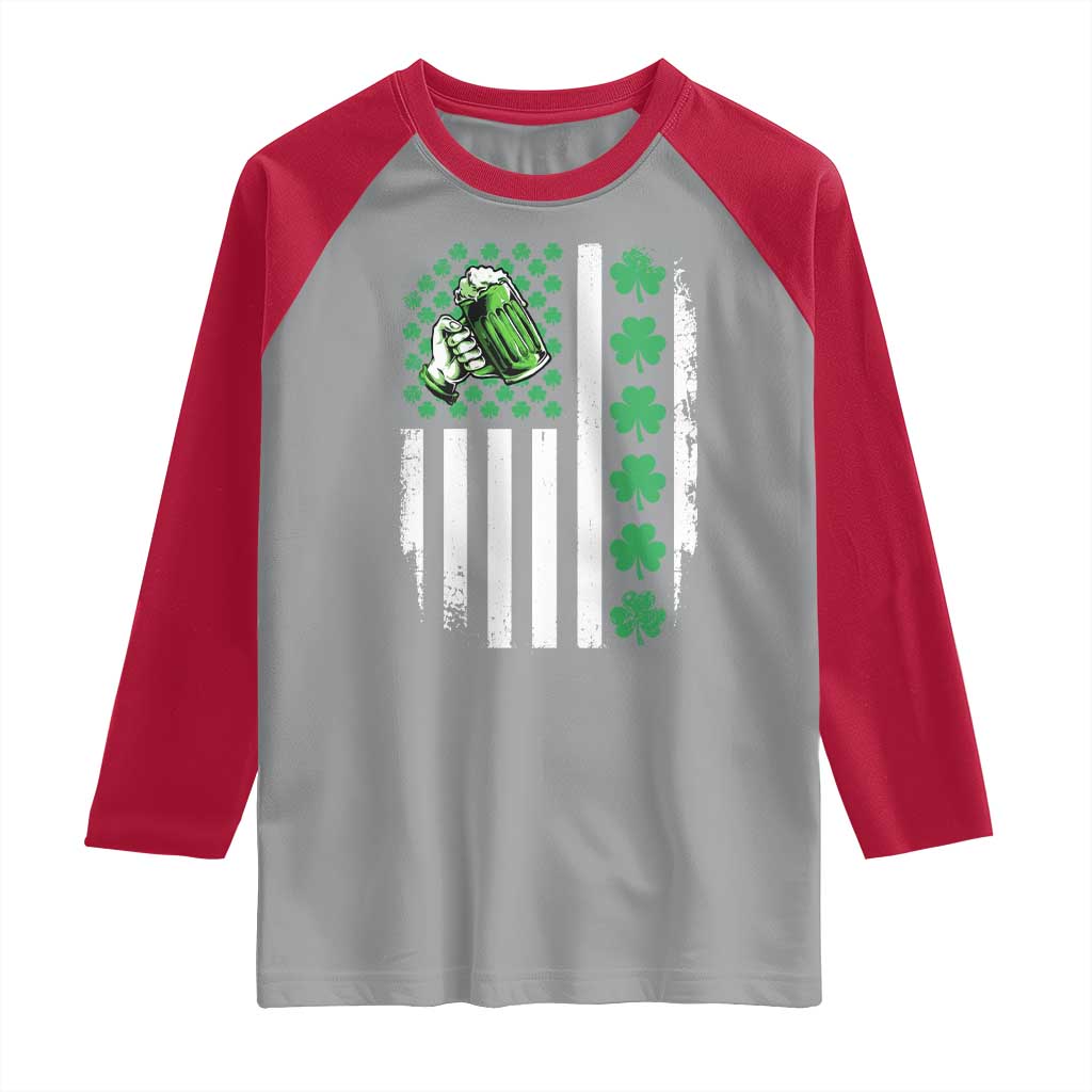 Irish Patriotic USA Flag With Shamrocks Gift Raglan Shirt