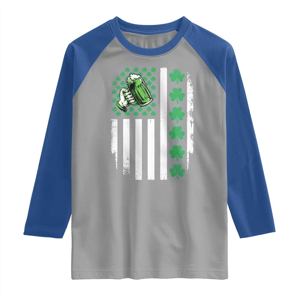 Irish Patriotic USA Flag With Shamrocks Gift Raglan Shirt