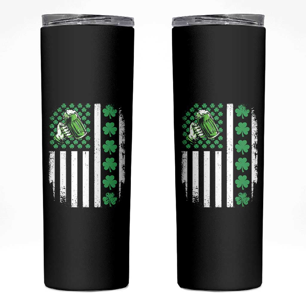 Irish Patriotic USA Flag With Shamrocks Gift Skinny Tumbler