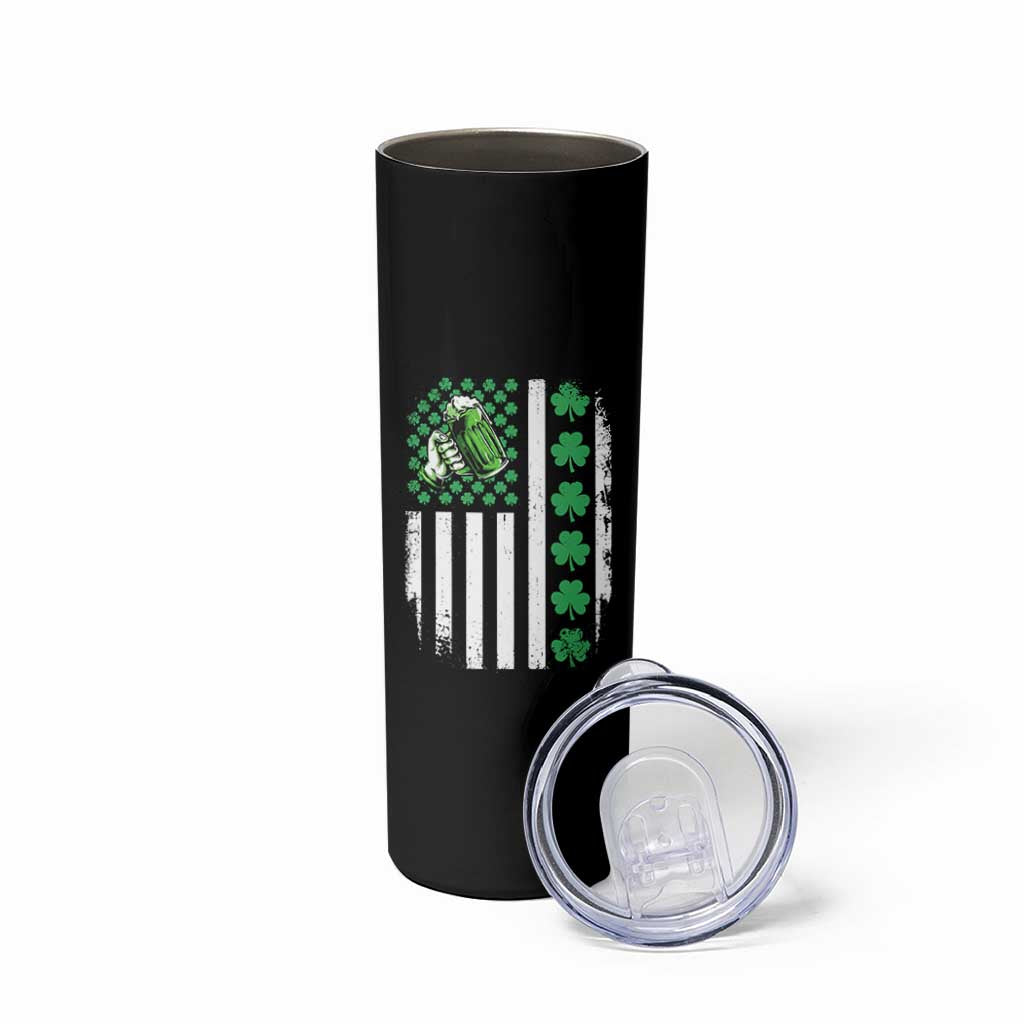 Irish Patriotic USA Flag With Shamrocks Gift Skinny Tumbler