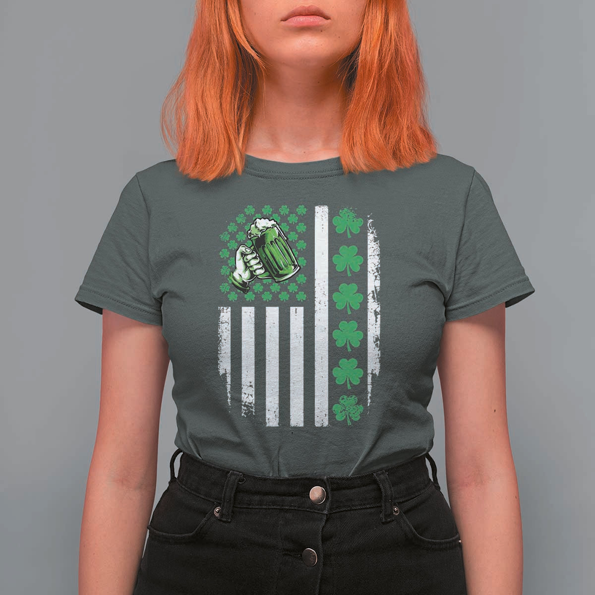 Irish Patriotic USA Flag With Shamrocks Gift T Shirt For Women