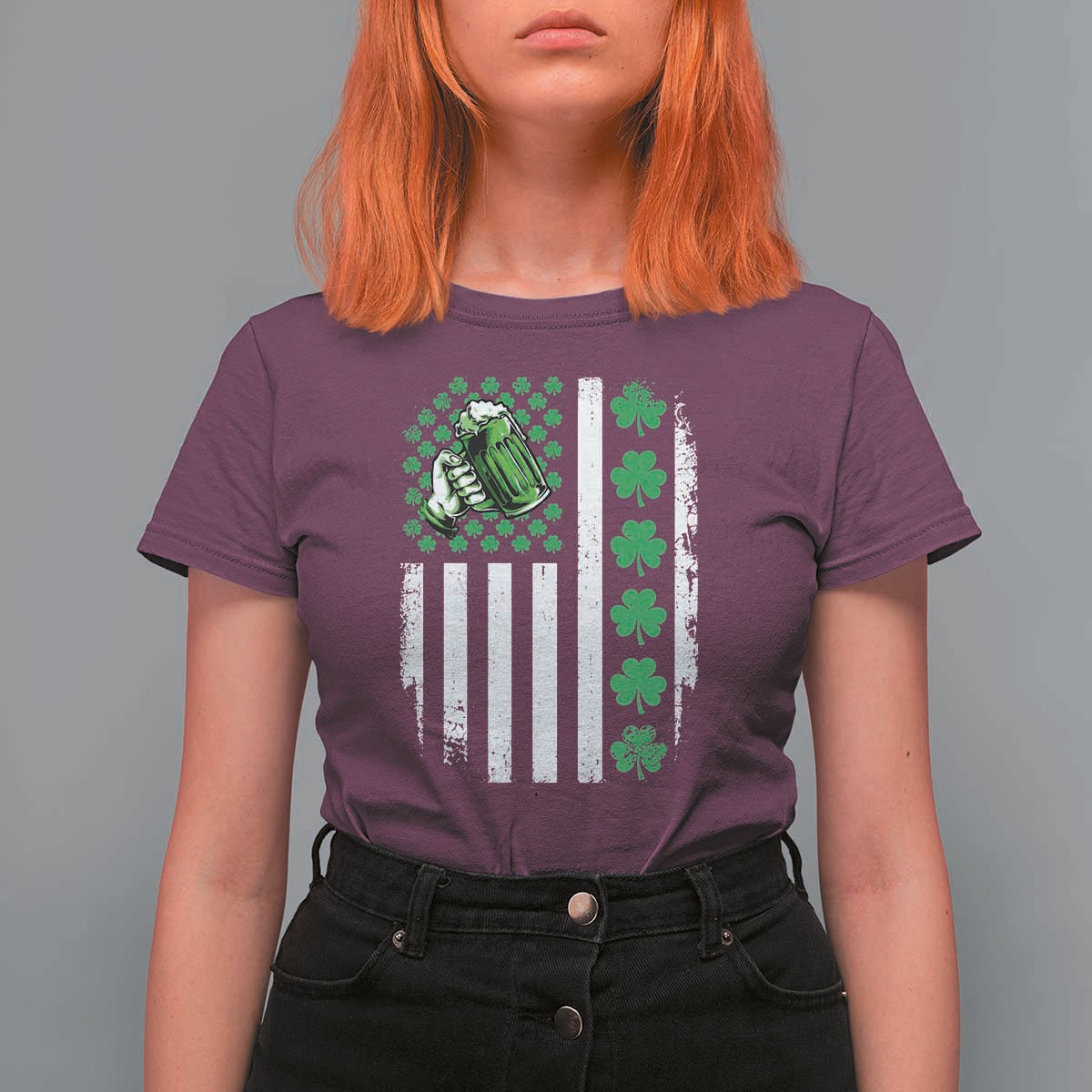 Irish Patriotic USA Flag With Shamrocks Gift T Shirt For Women