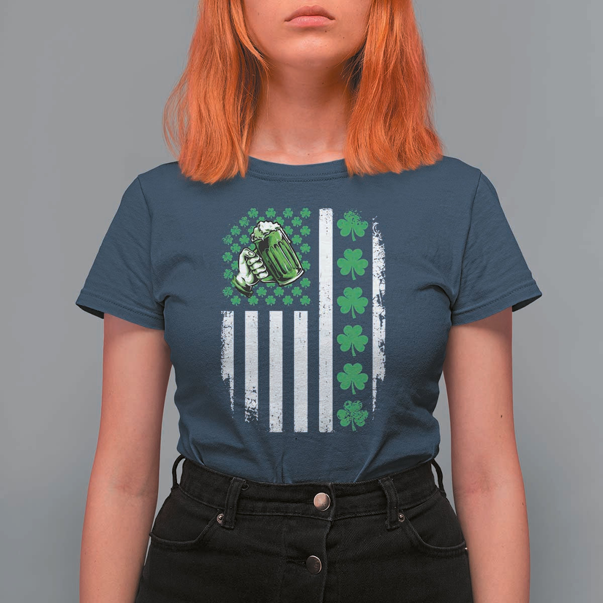 Irish Patriotic USA Flag With Shamrocks Gift T Shirt For Women