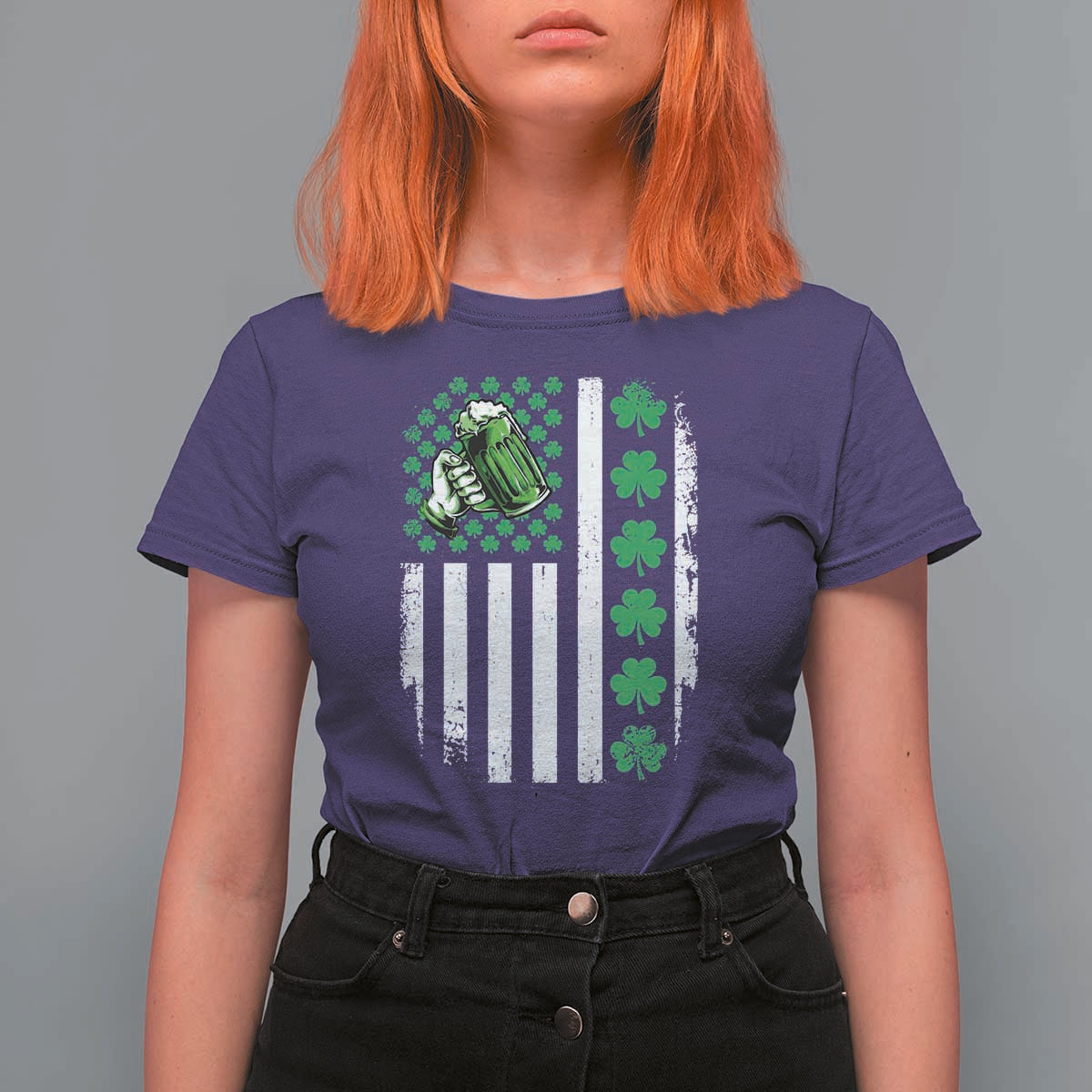 Irish Patriotic USA Flag With Shamrocks Gift T Shirt For Women