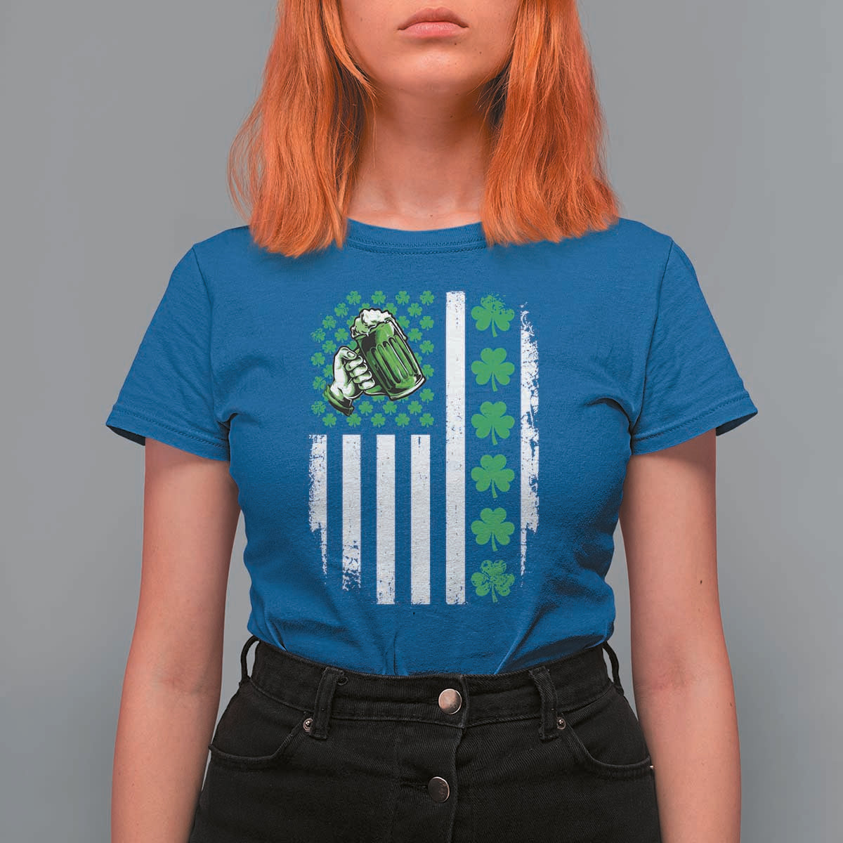 Irish Patriotic USA Flag With Shamrocks Gift T Shirt For Women
