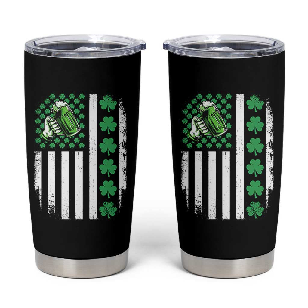 Irish Patriotic USA Flag With Shamrocks Gift Tumbler Cup
