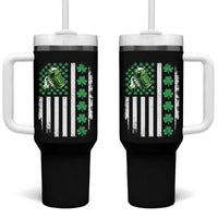 Irish Patriotic USA Flag With Shamrocks Gift Tumbler With Handle
