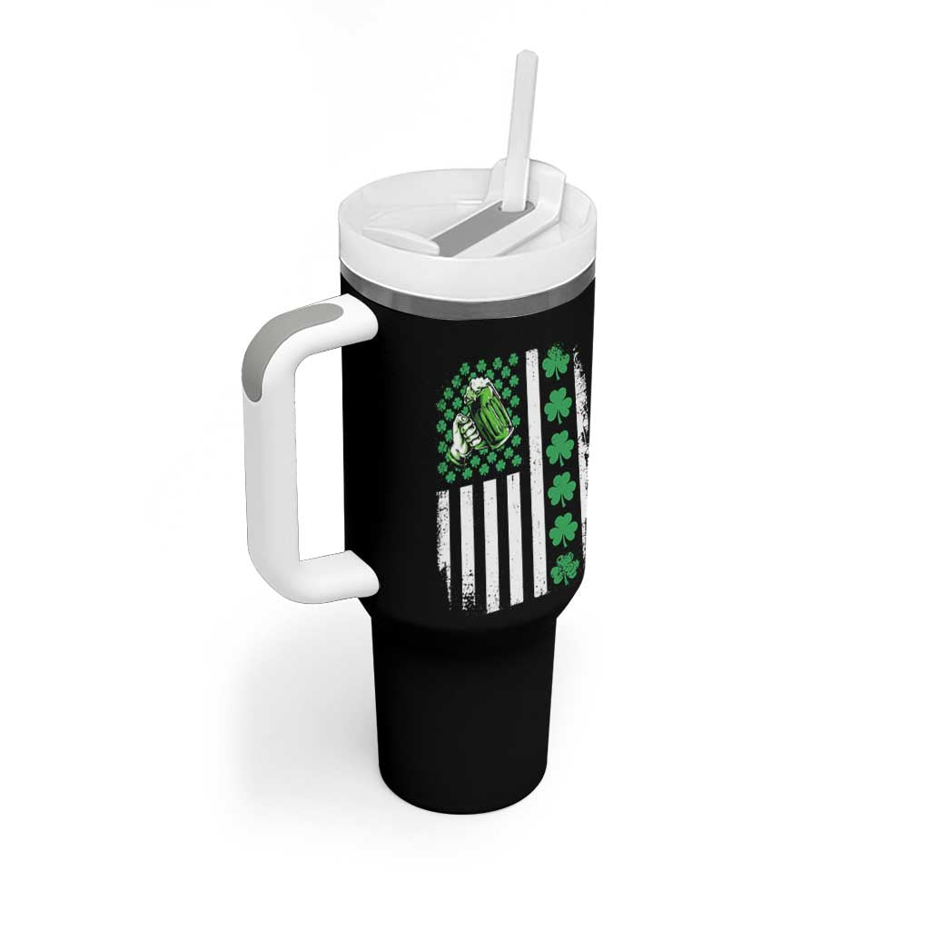 Irish Patriotic USA Flag With Shamrocks Gift Tumbler With Handle