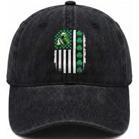 Irish Patriotic USA Flag With Shamrocks Gift Washed Cotton Baseball Cap
