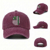 Irish Patriotic USA Flag With Shamrocks Gift Washed Cotton Baseball Cap