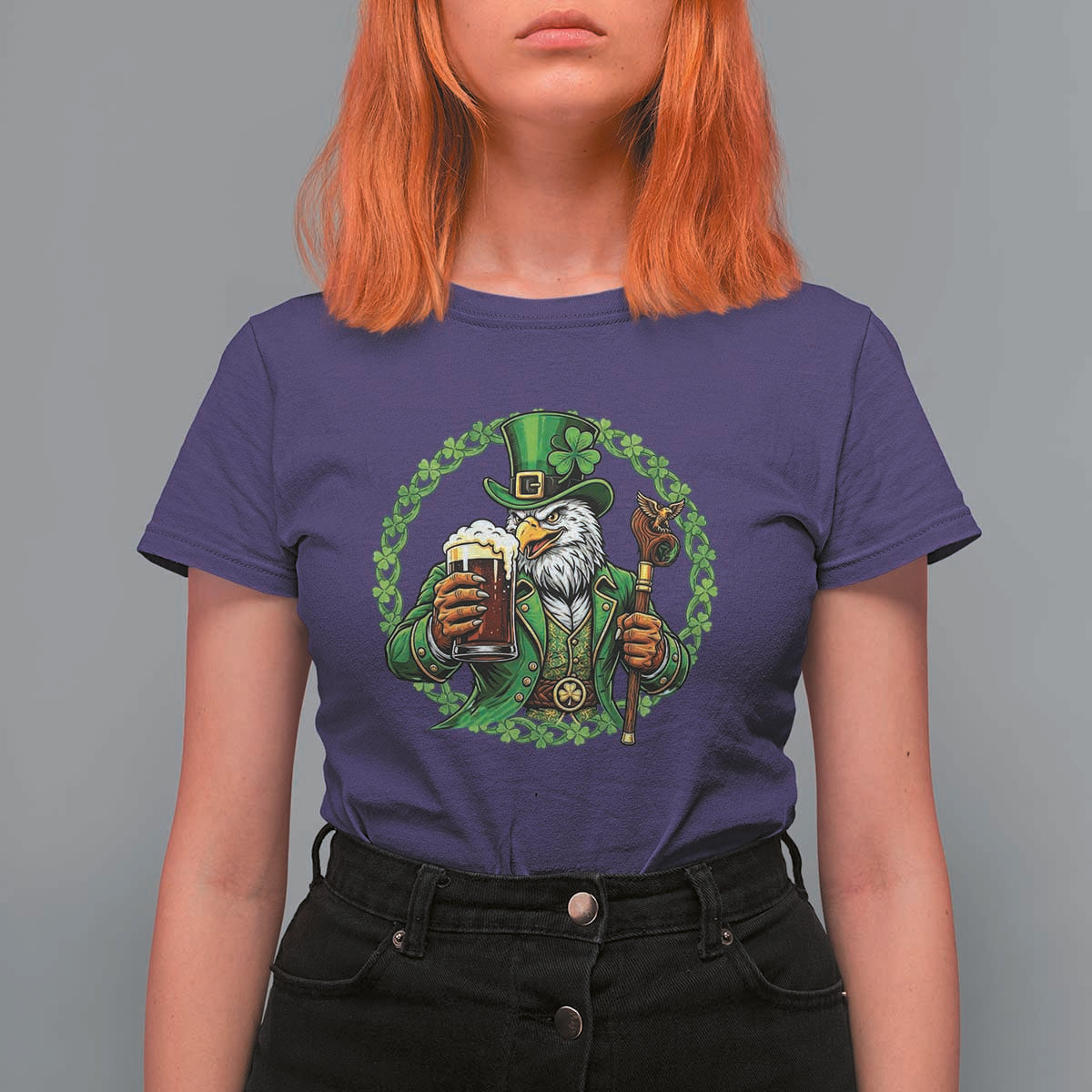 Irish Patriotic Eagle Leprechaun T Shirt For Women St Patricks Day Gift