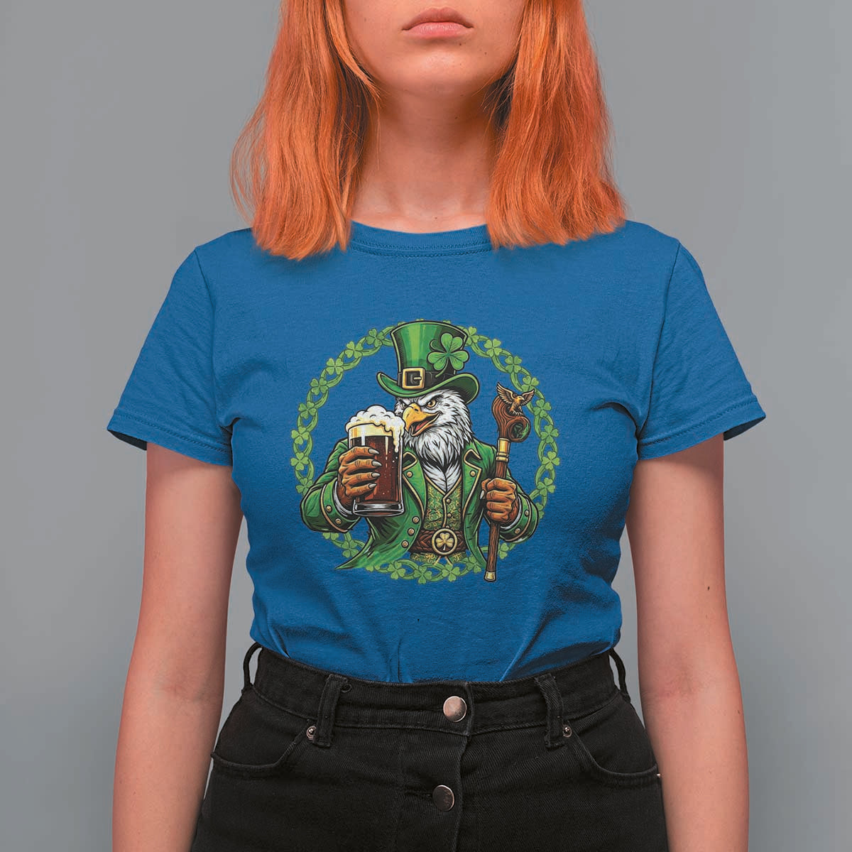 Irish Patriotic Eagle Leprechaun T Shirt For Women St Patricks Day Gift
