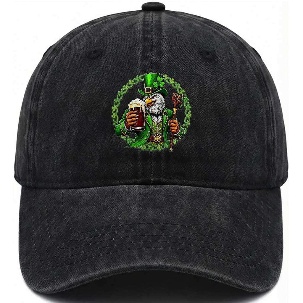 Irish Patriotic Eagle Leprechaun Washed Cotton Baseball Cap St Patricks Day Gift
