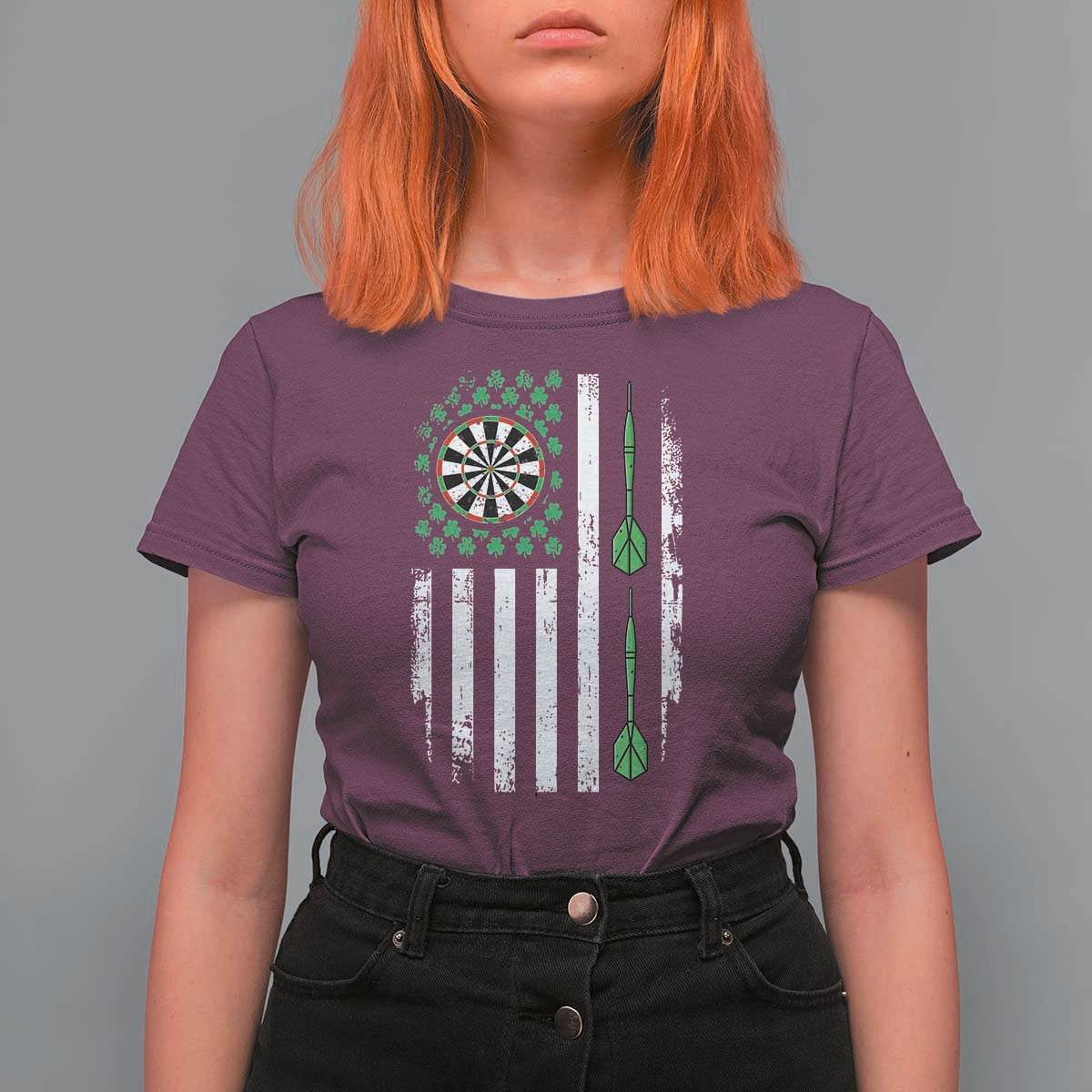 Irish American Darts Shamrock Flag Gift T Shirt For Women