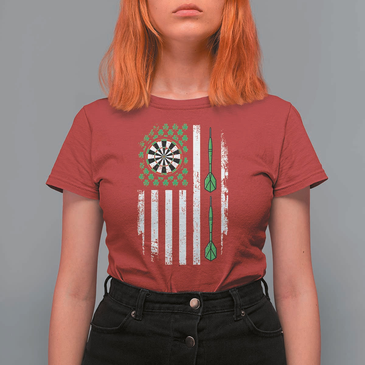 Irish American Darts Shamrock Flag Gift T Shirt For Women