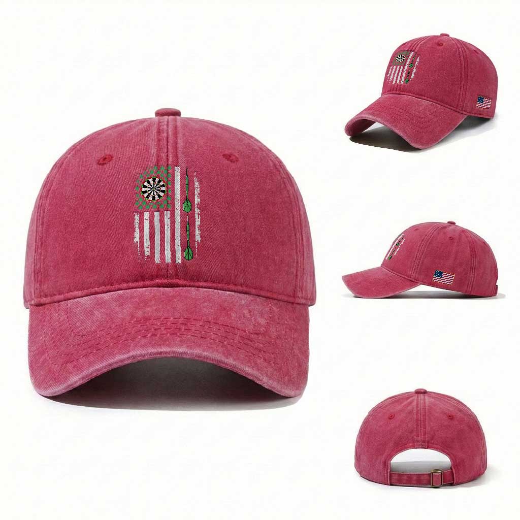Irish American Darts Shamrock Flag Gift Washed Cotton Baseball Cap