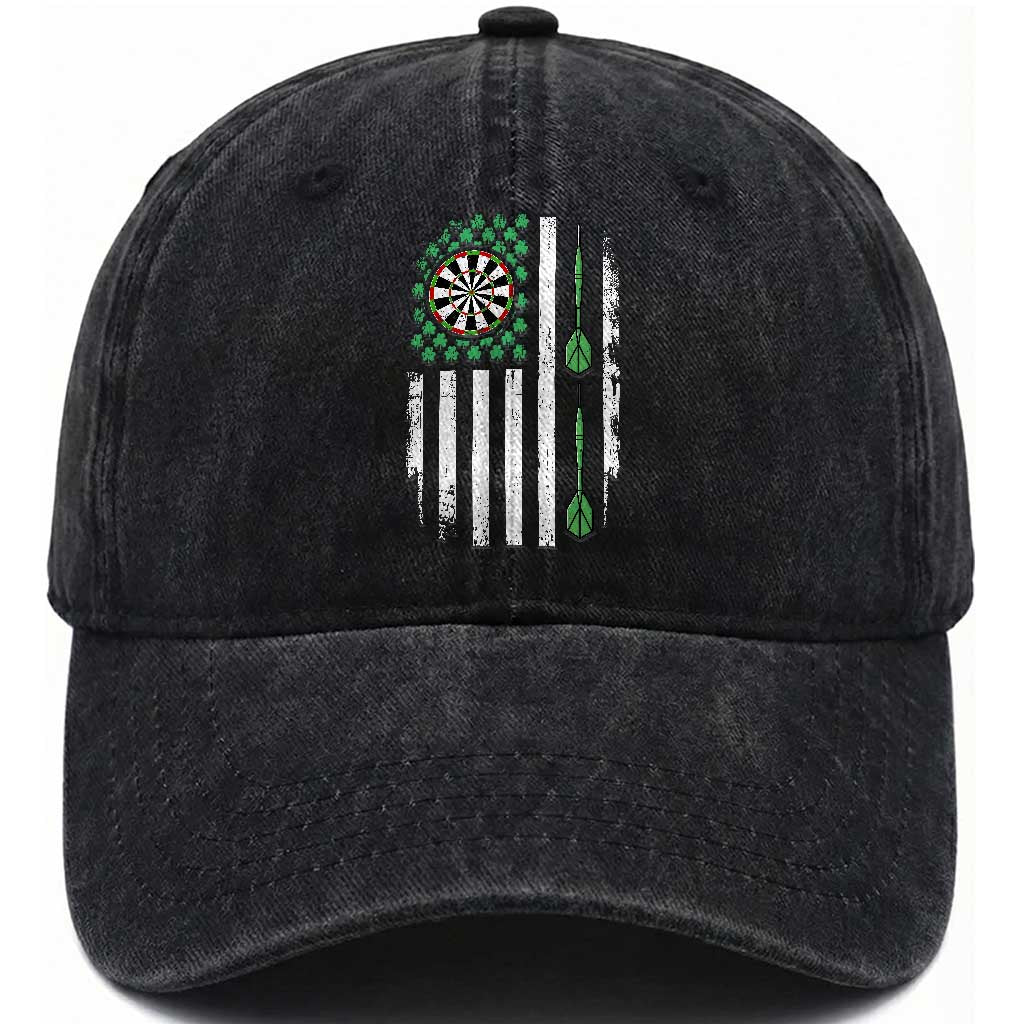 Irish American Darts Shamrock Flag Gift Washed Cotton Baseball Cap