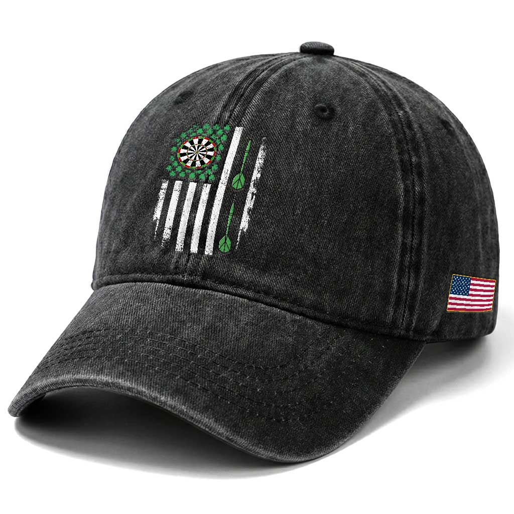 Irish American Darts Shamrock Flag Gift Washed Cotton Baseball Cap