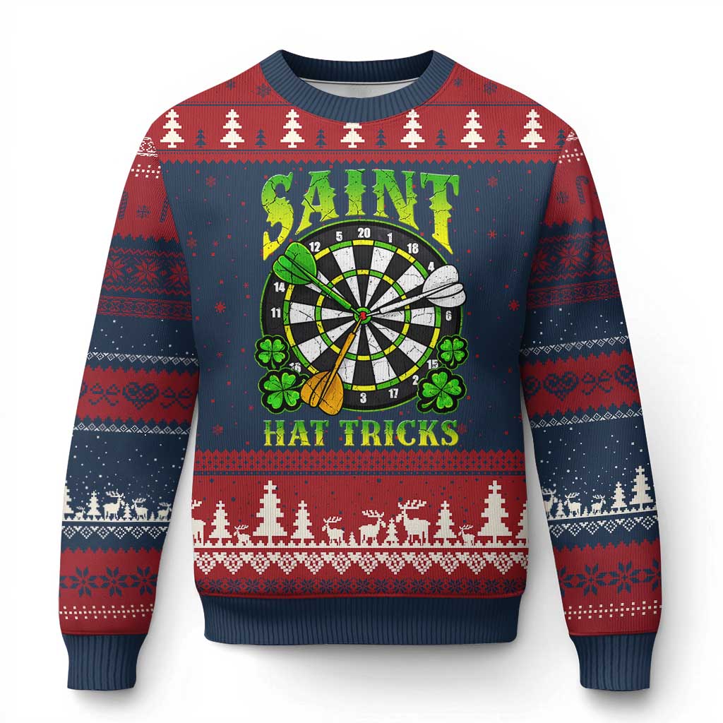Funny Darts St Patricks Day Gift Ugly Christmas Sweater Saint Hat Tricks