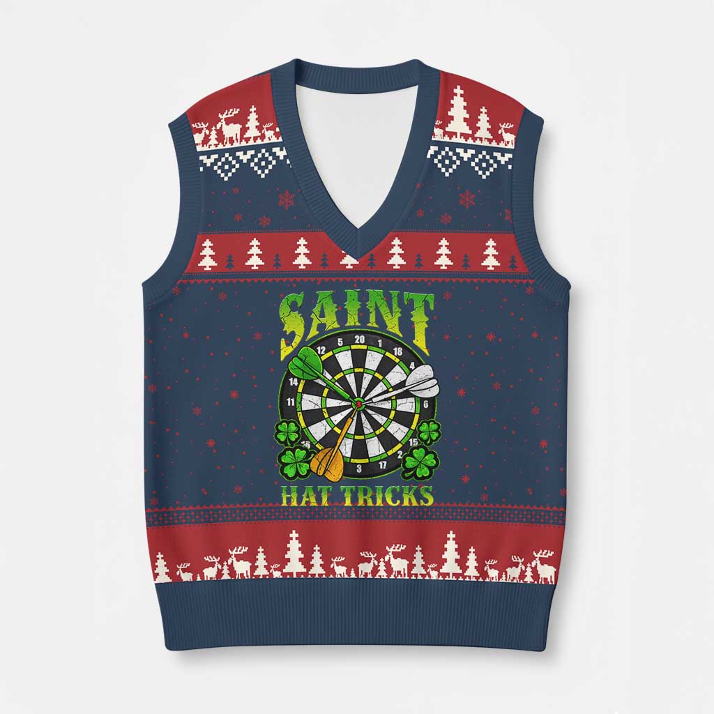 Funny Darts St Patricks Day Gift V-Neck Knit Sweater Vest Saint Hat Tricks