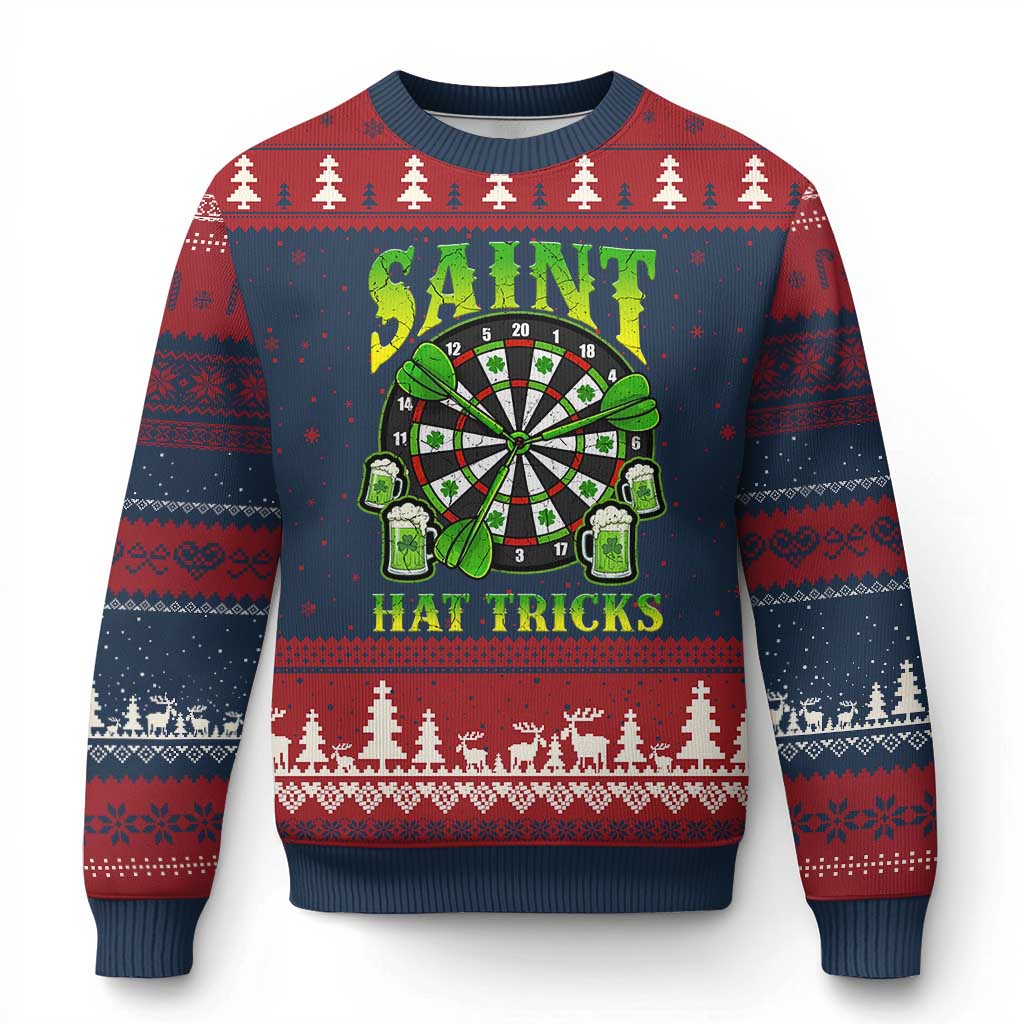 Saint Hat Tricks St Patricks Day Ugly Christmas Sweater Darts Player Gift