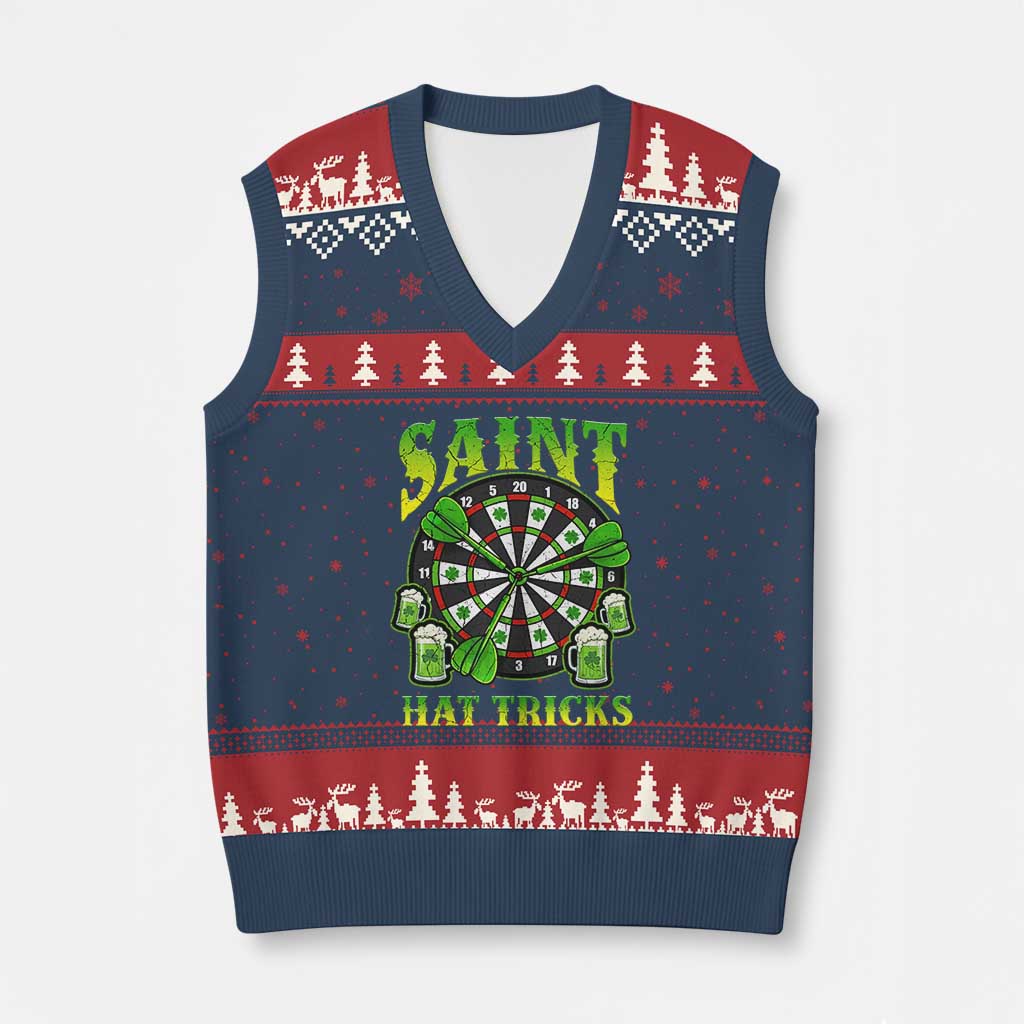 Saint Hat Tricks St Patricks Day V-Neck Knit Sweater Vest Darts Player Gift