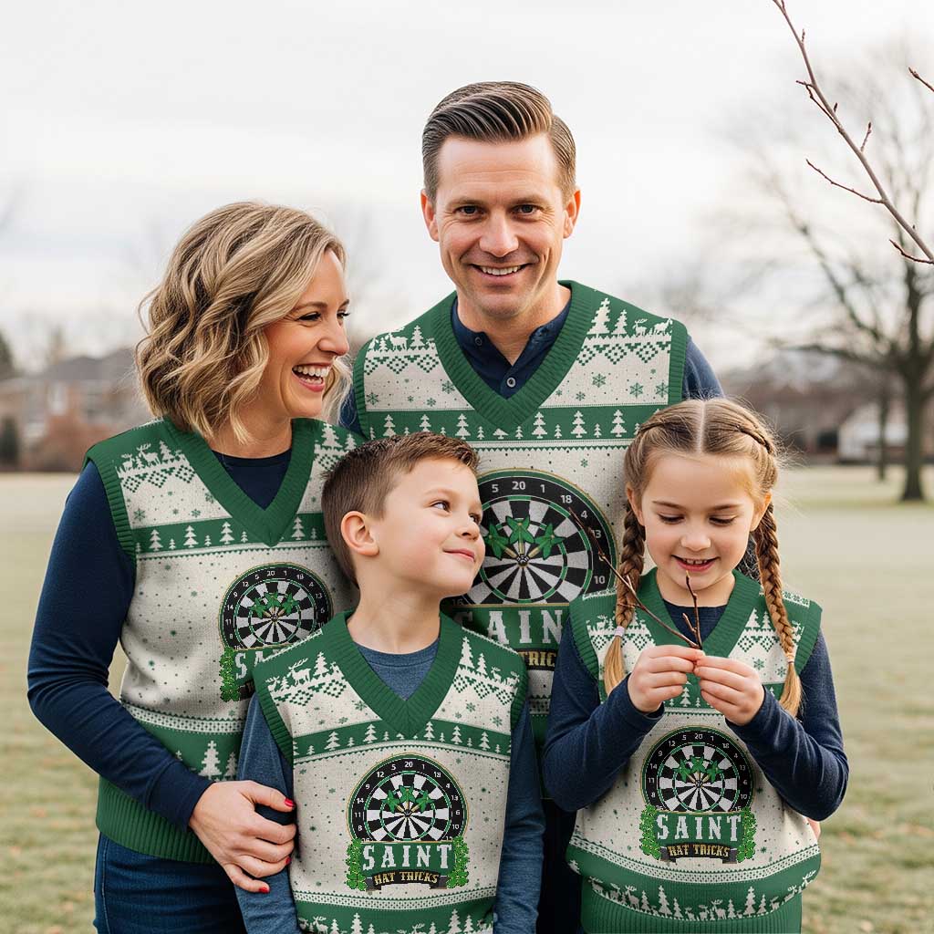 Saint Hat Tricks V-Neck Knit Sweater Vest St Patricks Day Dart Thrower Gift