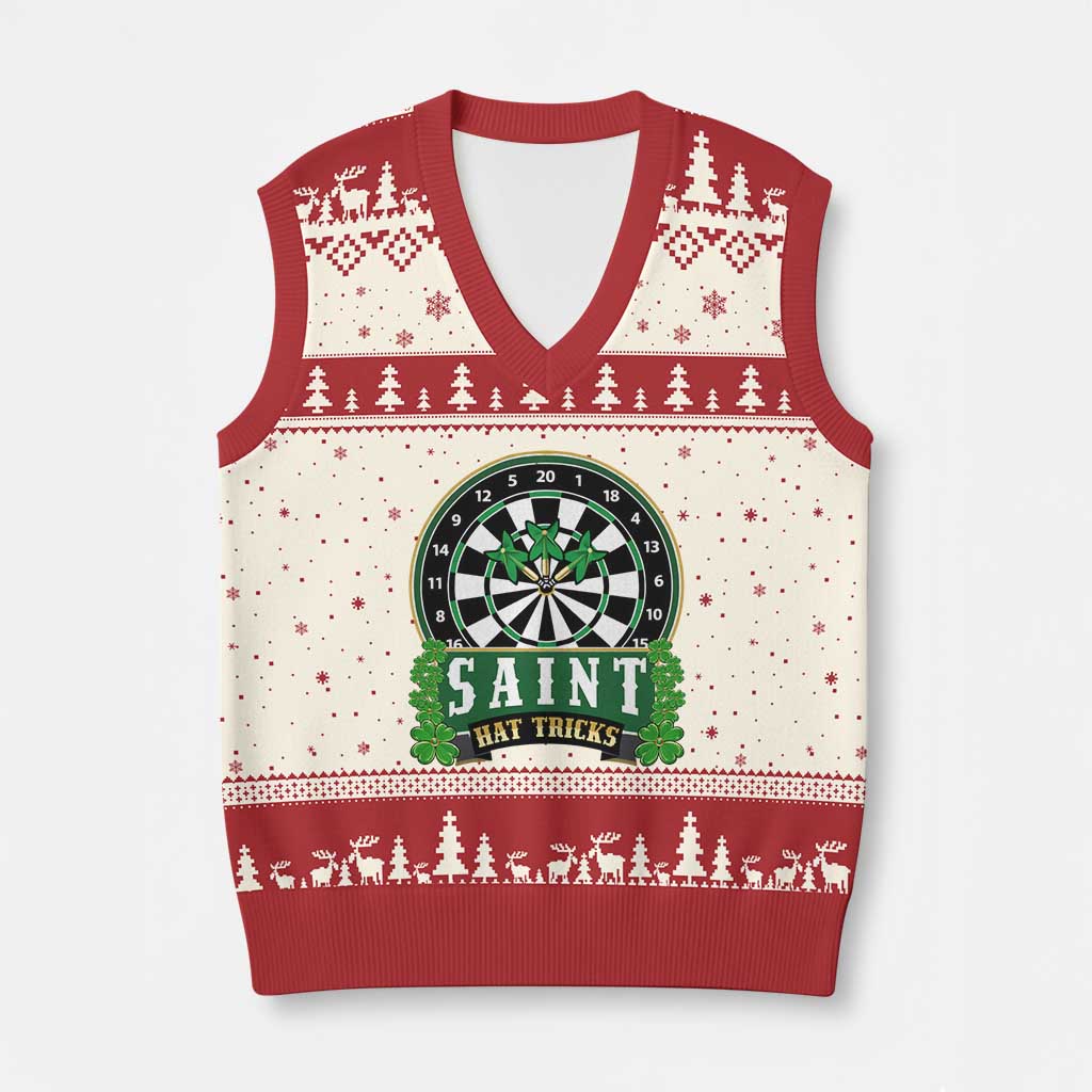 Saint Hat Tricks V-Neck Knit Sweater Vest St Patricks Day Dart Thrower Gift