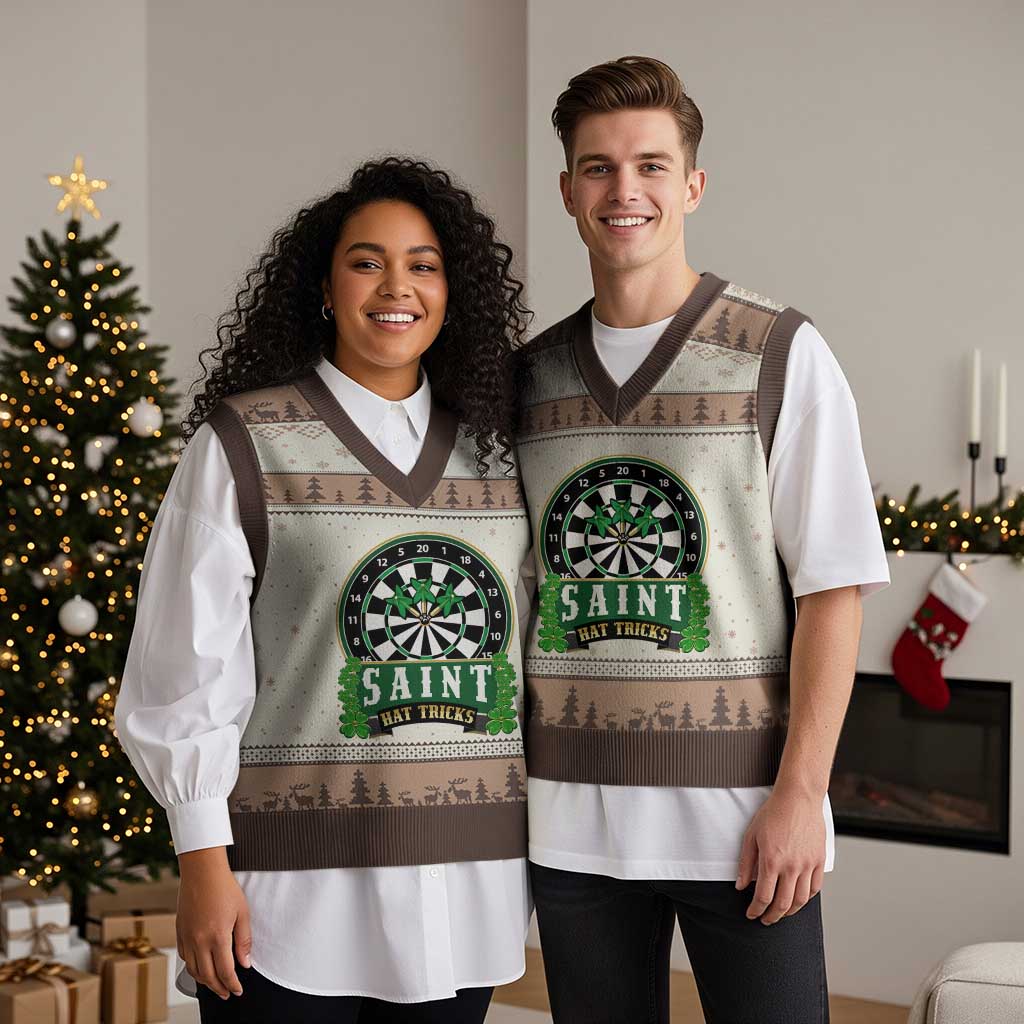 Saint Hat Tricks V-Neck Knit Sweater Vest St Patricks Day Dart Thrower Gift