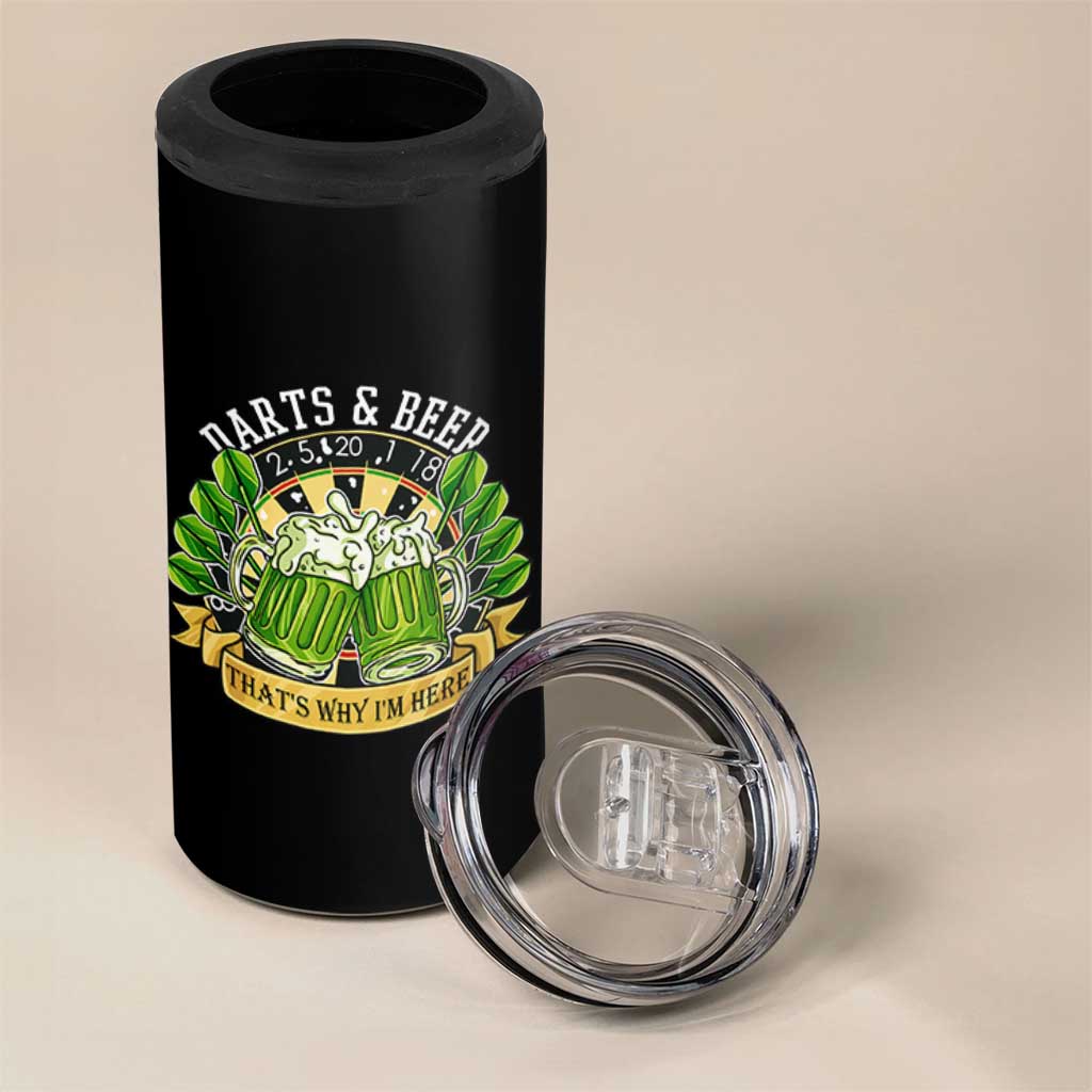 Beer And Darts St Patricks Day Gift 4 in 1 Can Cooler Tumbler That Is Why I Am Here